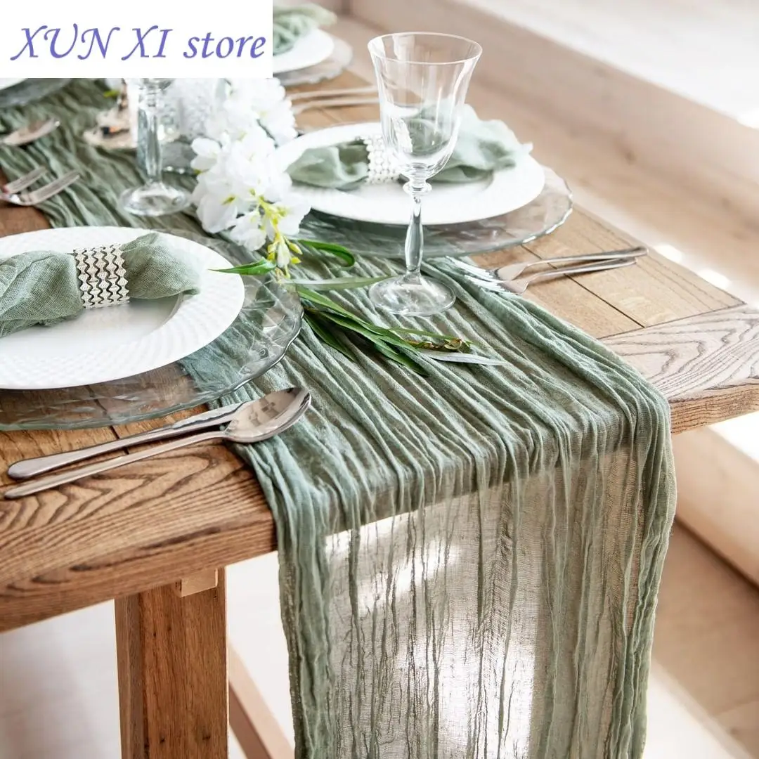 

New Gauze Table Runner,Semi-Sheer Personalize Vintage Wedding Decoration Kitchen Dinner Tablecloth,Retro Boho year's Dining