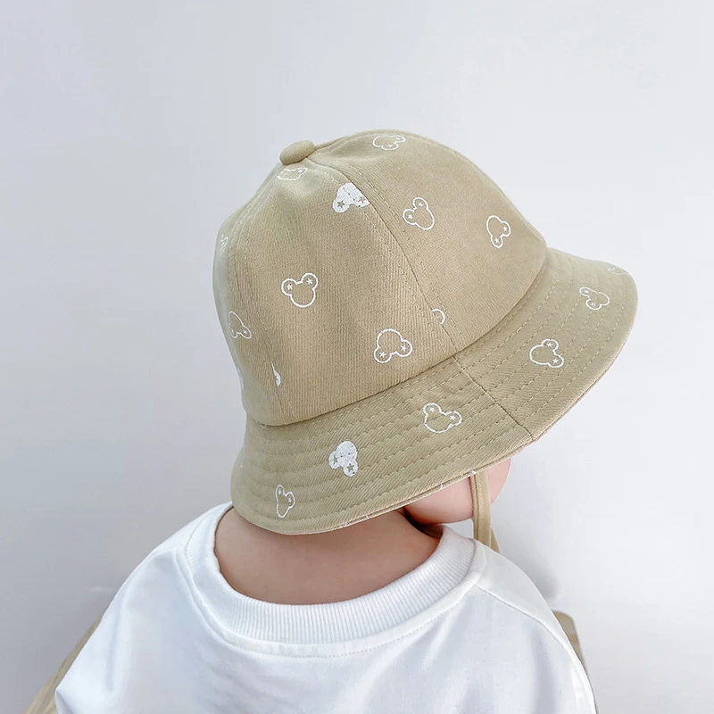 Baby Sunscreen Bucket Hats Cute Cartoon Print Toddler Boy Girl Outdoor UV Protection Fisherman Caps Korean Adjustable Kids Hats