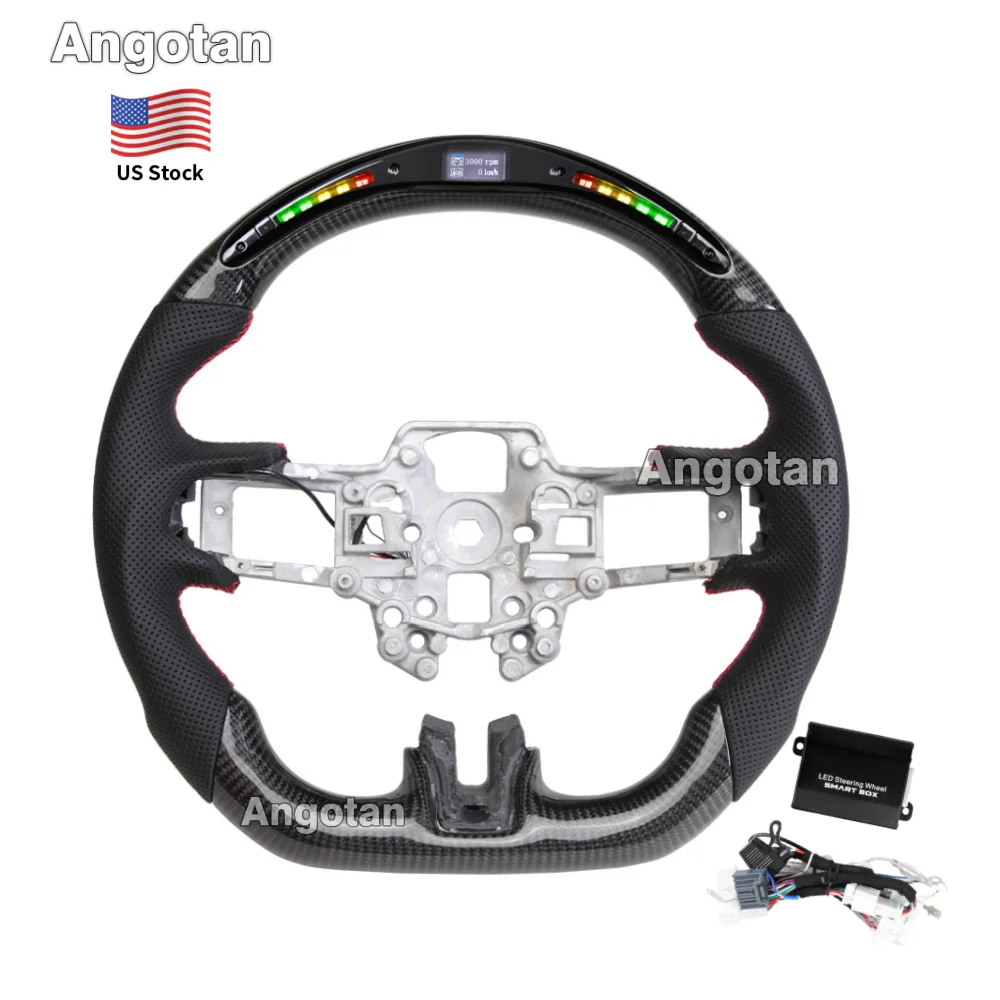 LED Real Carbon Fiber Steering Wheel for Ford Mustang EcoBoost GT Shelby GT350 2015-2017 2018-2023 Hydro-Dip Carbon/Full Leather