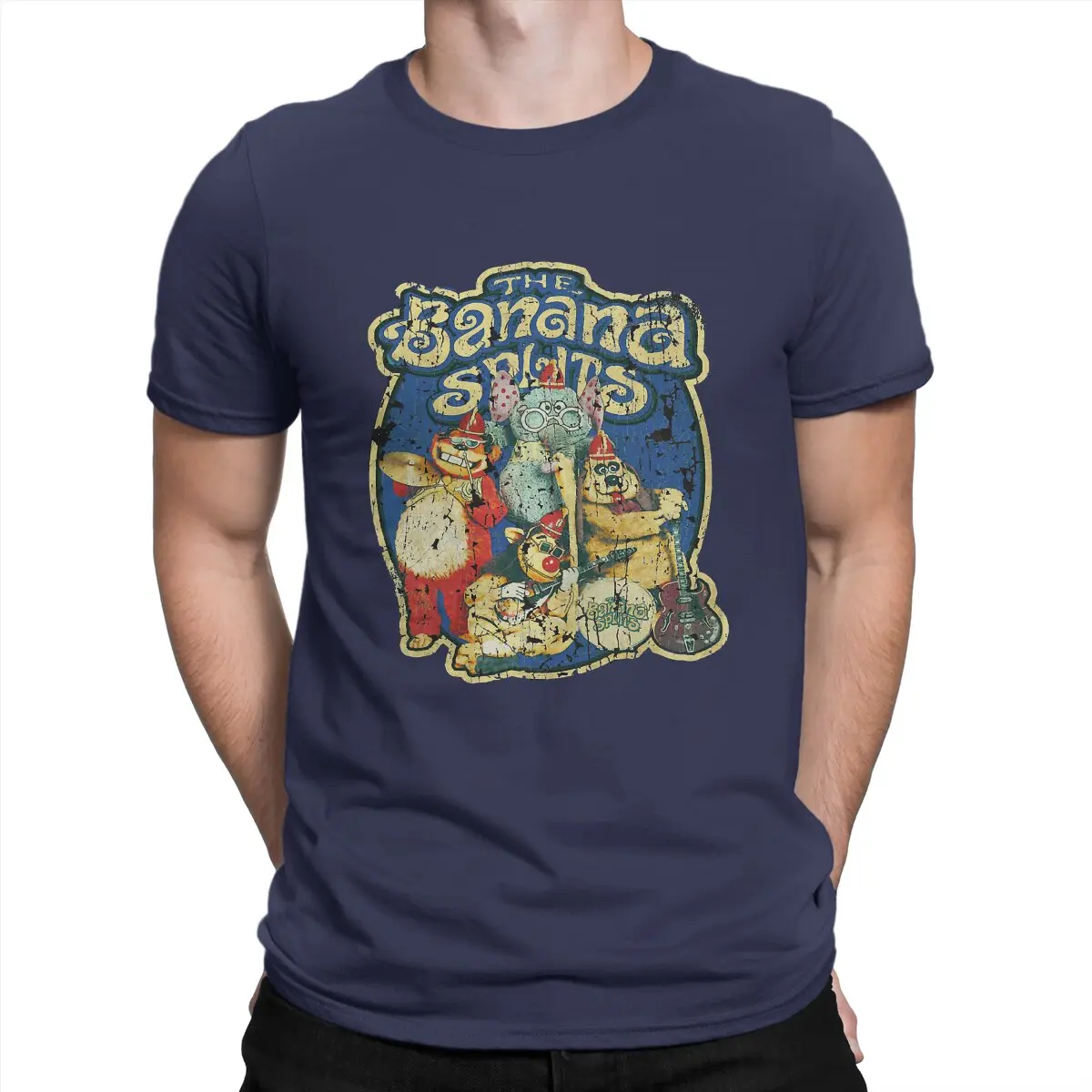 thumbnail image 1 of Camiseta de música para hombre, algodón puro, estilo vintage, cuello redondo, dibujos animados de Banana Splits, manga corta, 1 of 7
