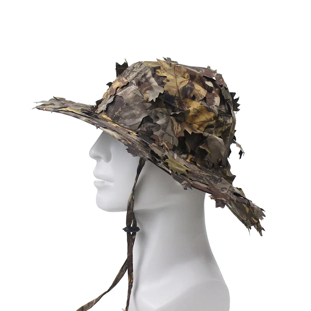Men's Camouflage Boonie Hats 3D Leaves Camo Tactical Cap Ghillie Caps Hunter Sniper Hats Fishing Sunshade Hunting Accessories hunting accessories