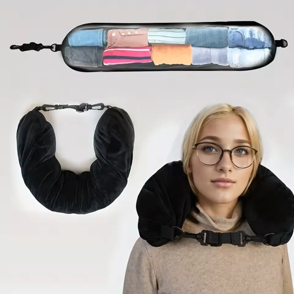 Deluxe Adjustable Travel Pillow with Storage Pouch - Comfortable & Lightweight Neck Support