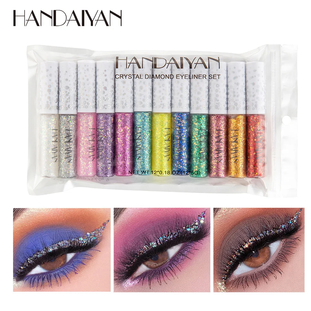 

HANDIAYAN Diamond Eyeshadow 12 Colors/bag Eyeliner Glitter Liquid Eyes Makeup Cosmetics Shimmer Eye Shadow & Liner Combination