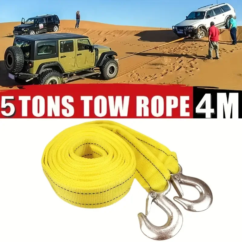 1 Pcs 4M Car Tow Cable Heavy Duty 5 Ton Trailer Rope Towing Pull Rope Strap Hooks Van Road Recovery Car Accessories car tow cable,car towing rope