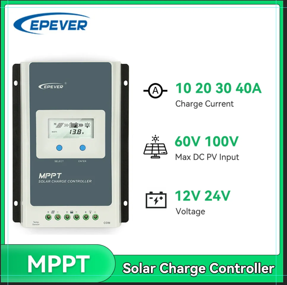 

EPever MPPT Solar Charge Controller 40A 30A 20A 10A Tracer AN Series Back-light LCD Regulator for Lead-acid Lithium-ion Battery