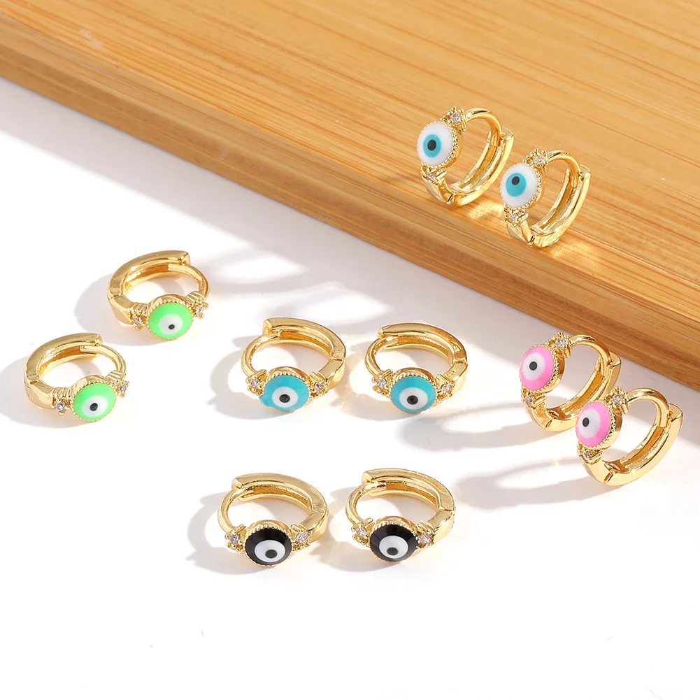 

KouCh Bulk Sale Hoop Circles Piercing Blue Evil Eyes Dangle Pendant Round Boho Earrings Green Turkish Eyes Gifts Hoop Earrings
