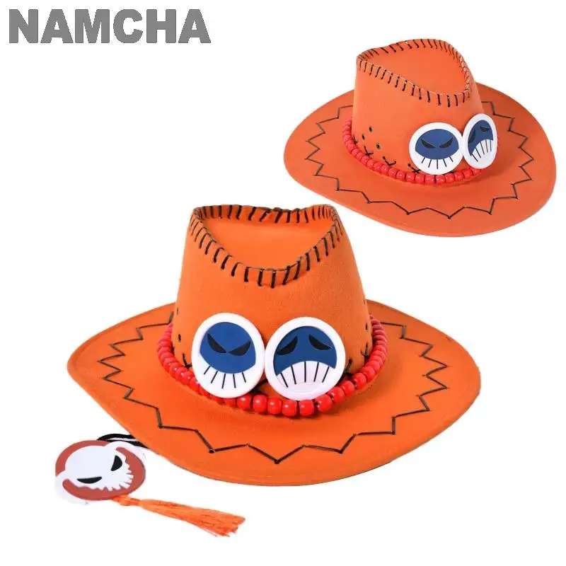 

Anime Luffy D Ace Portgas Hat Deep Orange Cowboy Caps Men and Women Adult Children Role Playing Props Accessories Christmas Gift