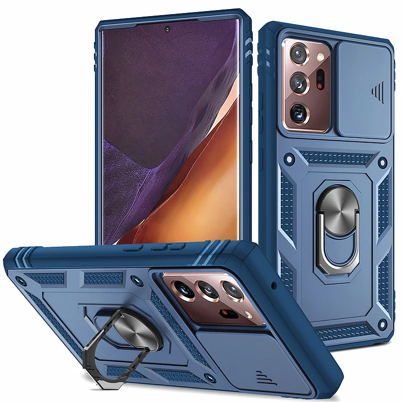 Ultimate Protective Slide Lens Case with Metal Ring Stand - Durable PC+TPU Back Cover