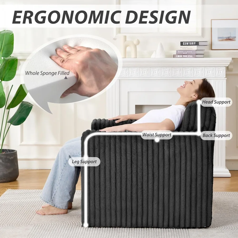 Large Bean Bag Chair for Adults, Non-Slip Floor Sofa with High Backrest & Wide Armrests, Sponge Filled for Living Room Bedroom