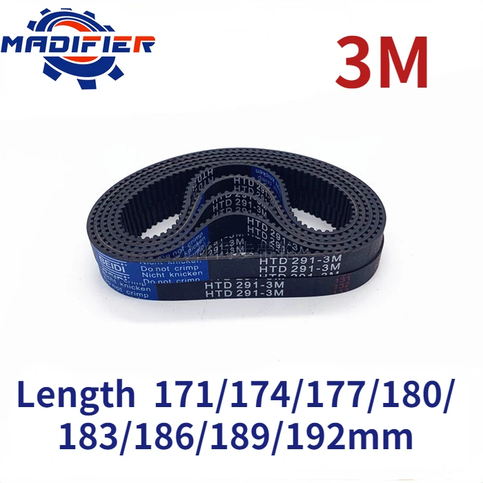 

HTD3M Rubber timing belt length 171/174/177/180/183/186/189/192mm suitable for 10/15mm wide pitch 3mm wheel belt