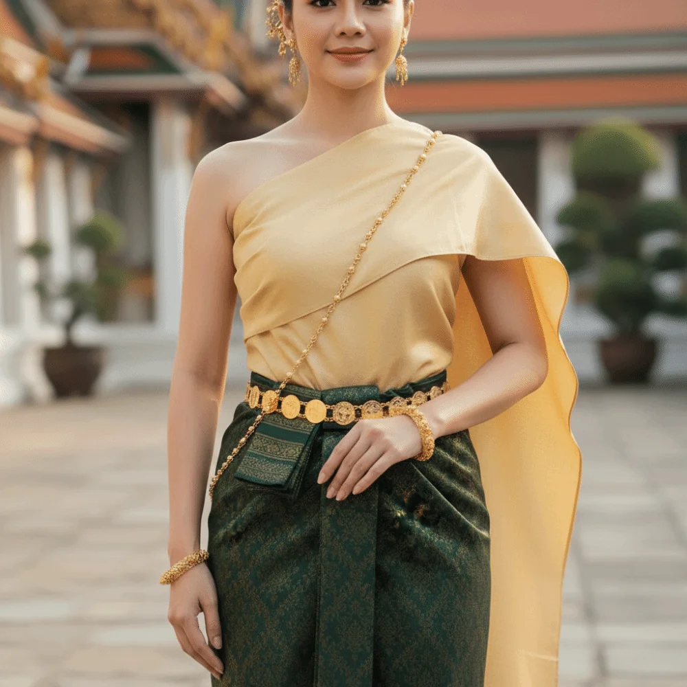 Traditioneller Metallgürtel im Ethno-Stil mit Quasten, Silber-Gold-Gürtel, ausgehöhlte Thailand-Tanzkleid-Gürtelketten, Kostüm-Accessoires – Detail 3
