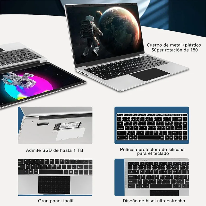 WOZIFAN Ordinateur Portable 14 Windows 11 Intel 6+128 Go SSD Support 1 to  SSD Expansion 2.4G+5G WiFi Bluetooth 4.2 USB HDMI 1920 x 1080 FHD avec  Souris sans Fil et Membrane de Clavier AZERTY - Gray - ThePressFree