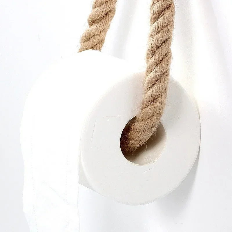 Toilet Paper Holder Portable Toilet Paper Holders Retro Hemp Rope Punchless Mounted Rack Decor Tissue Holder Bathroom Storage Accessories