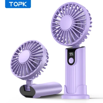 TOPK K38 Portable Handheld Fan,5000mAh 3 in 1 Multifunction Personal Travel Neck Fan with Digital Display,90° Foldable Desk Fan 1