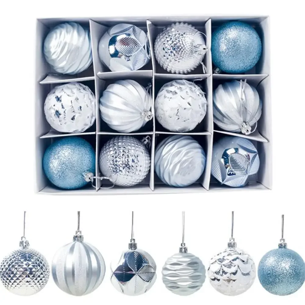 thumbnail image 1 of Adornos navideños de bolas redondas de 6 cm con cuerda para colgar, 12 piezas/juego, bolas colgantes para árbol de Navidad, decoraciones para fiestas de Año Nuevo, 1 of 5