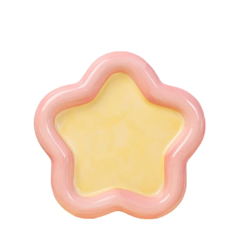 Glass Meal Plate Wall Decoration Plate Glass Decorative Tray Dessert High Beauty Plate Home Desktop Atmosphere Decoration Colorful Bowl Nail Art Display Plate Cat Bowl Ceramic Grain