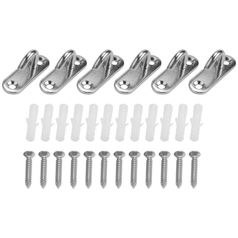 6 Pack Stainless Steel Ceiling Hooks M5 Oval Open Hooks Pad Eye Plate Anchor Screw Wall Mount Hook For Plant Basket