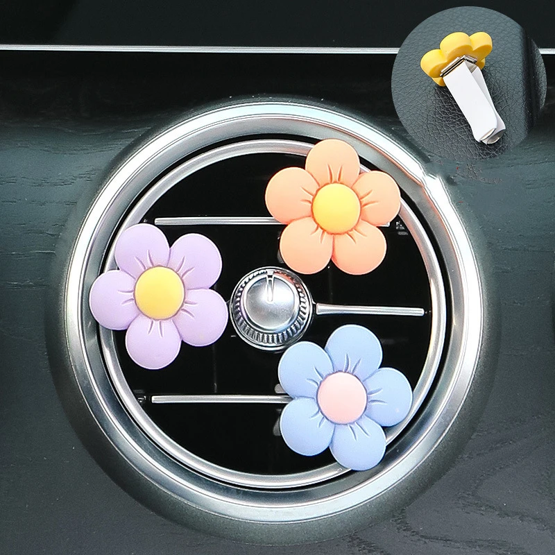 Car Decoration Accessories 6Pcs/Set Flower Car Outlet Vent Clip Small Daisy Air Conditioning Clip Car Interior Decoration Gift for Girl