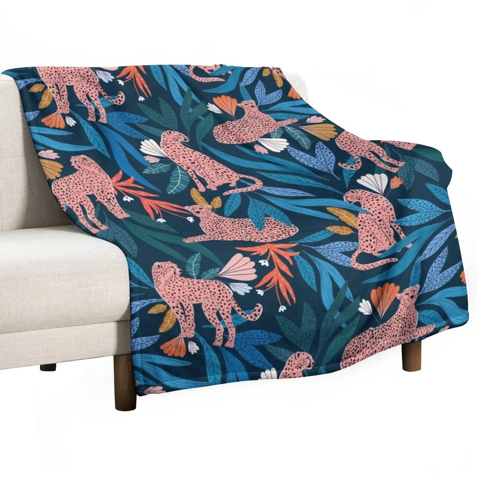 

Cheetah in Leaves & Flowers no.1 Throw Blanket Soft Bed Blankets Sofa Throw Blanket Decorative Throw Blanket