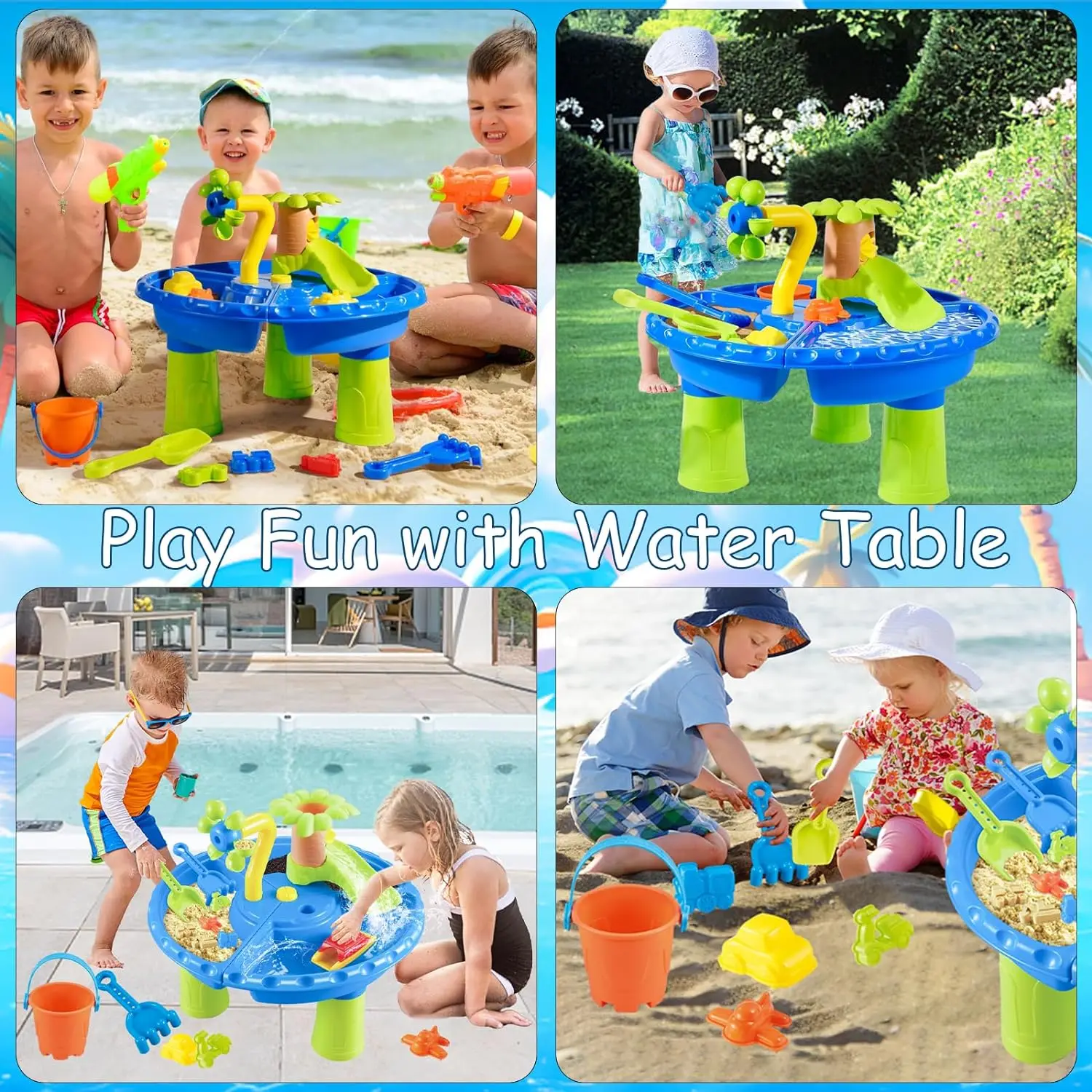 Water Table Sandbox for Kids Outdoor Sensory Play with Sand Toys and Splash Pool, Perfect for Toddlers Summer Activity 4