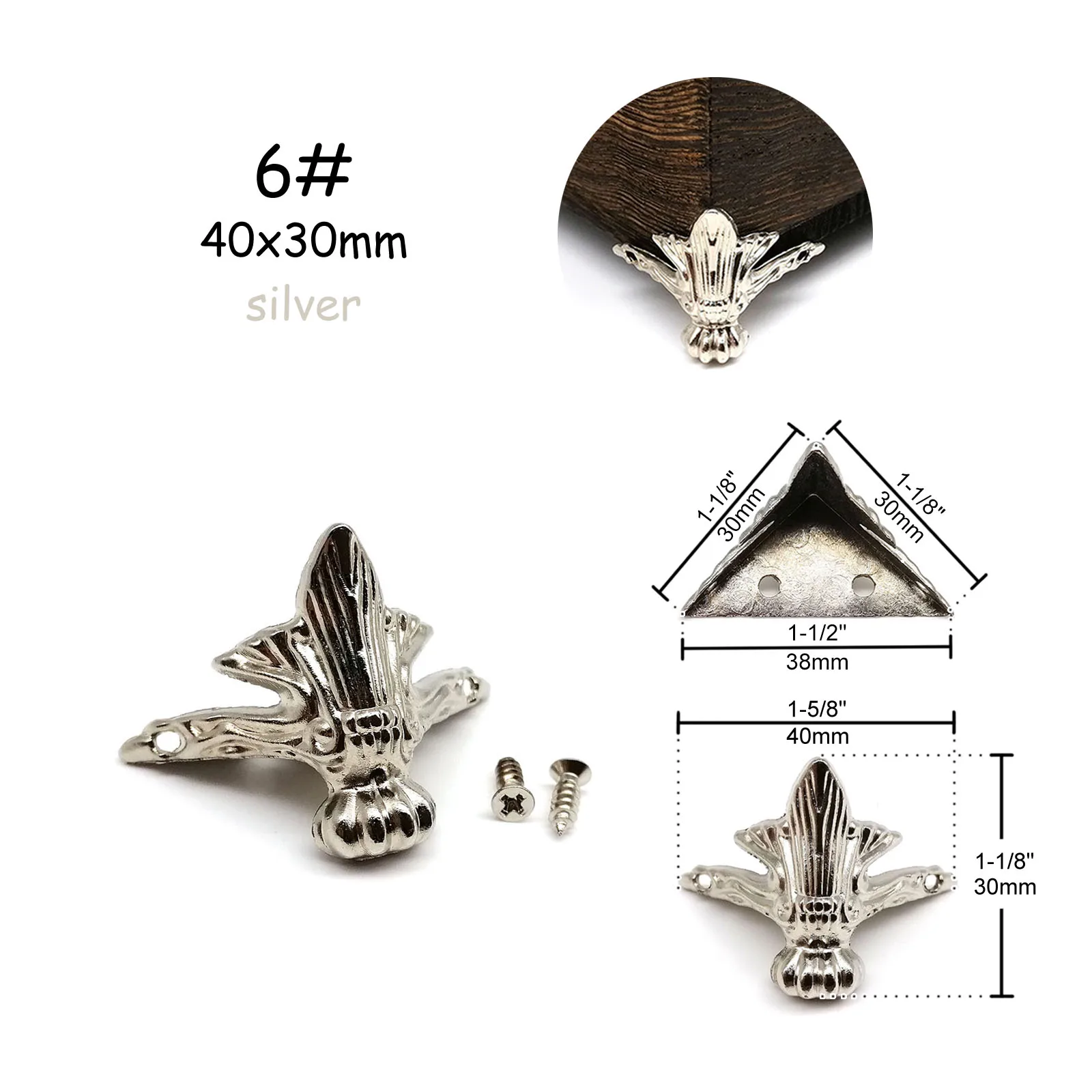 4pcs Jewelry Chest Wood Box Gift Wine Case Decorative Feet Leg Corner Protector Support Bracket with screws Golden Silver Bronze