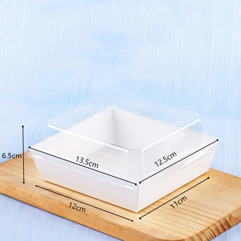 50/100PCS Sandwich Box with Transparent Lid Square White Bread Box Cookie Box Swiss Roll Packaging Box Birthday Party Supplies