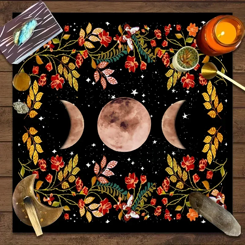1PC Moonlight Flower Tarot Card Table Cloth, Altar Card Mat, Witchcraft Astrology Supplies Decorative Card Mat 4
