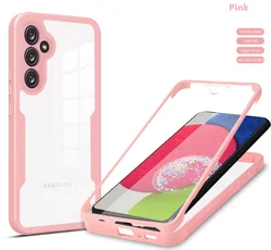 Dual - Layer Clear Phone Case with Screen Protector Cover for Galaxy A07 (Pink)