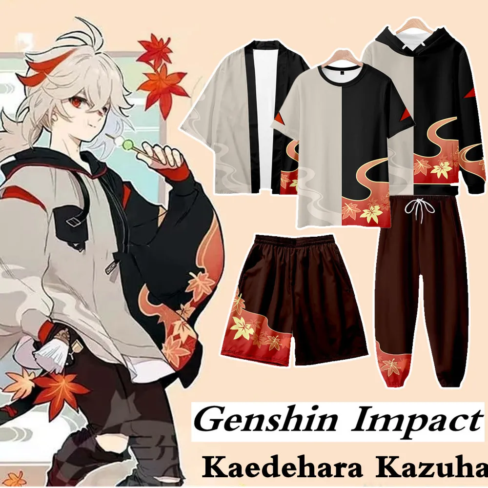 Kaedehara Kazuha Hoodie Genshin Kostum Cosplay Impact Kazuha Kaus Cosplay  Celana Pendek Jubah Kimono Pullover Pria Wanita - AliExpress