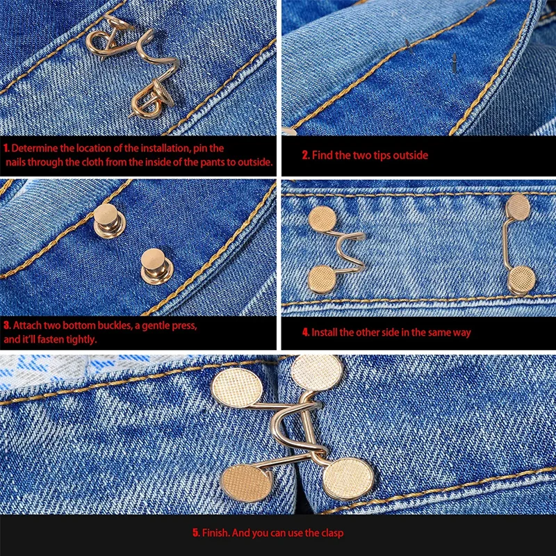 3Sets Detachable Pants Pins Metal Jeans Button Snaps Adjustable Reduce Waist Buttons Clips Clothing Buckles Sewing-Free Tools