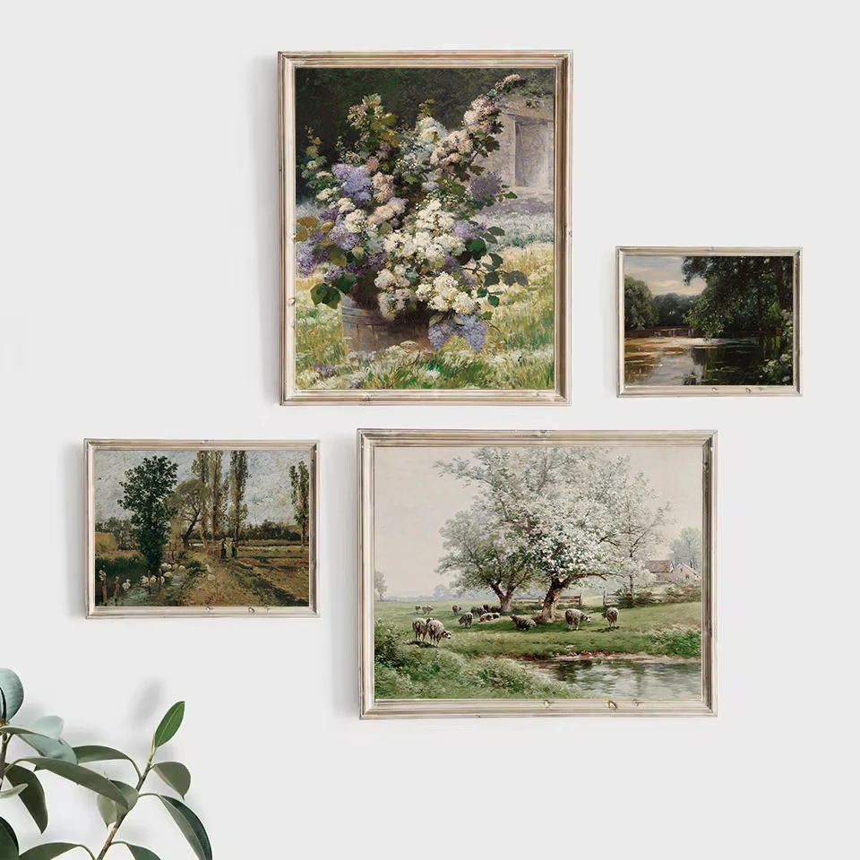 Vintage French Country Meadow Canvas Painting Wall Art