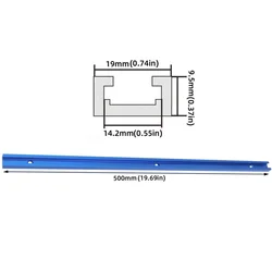 Precision Woodworking T Track System with Double-Cut Profile and Adjustable Knob (500mm Blue Track)