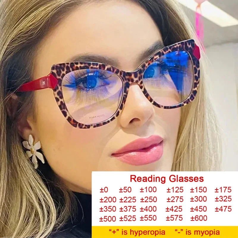 Luxury Brand Oversized Cat Eye Reading Glasses Women Vintage Eyeglasses TR90 Computer Blue Protection Glasses Leopard Red reading glasses anti blue light glasses