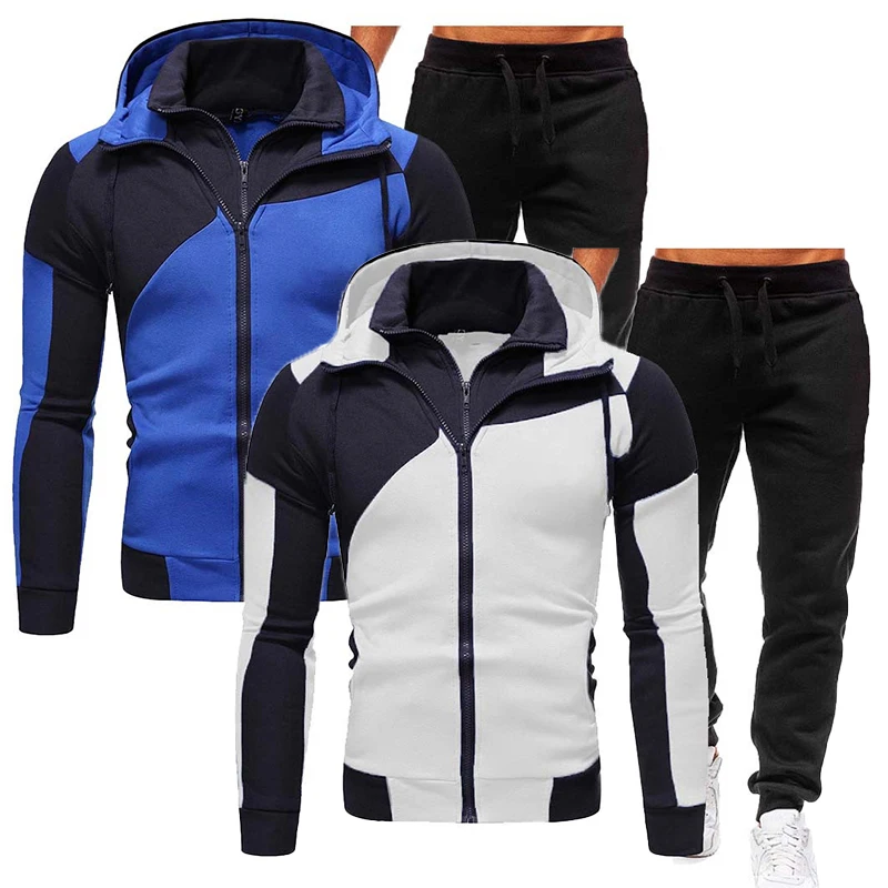 Spring Autumn Men's Sweat Suit Set Tracksuit Men Outfit Full Sleeve Tops with Hood Outdoor Sport Wear Men's Hooded Suit