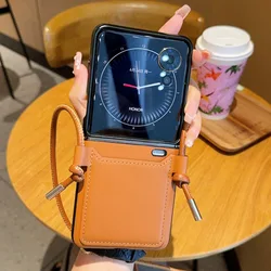 Elegant Business Crossbody Lanyard Card Holder Phone Case - Premium PU Leather Cover for Moto Razr 50 Ultra (Brown)