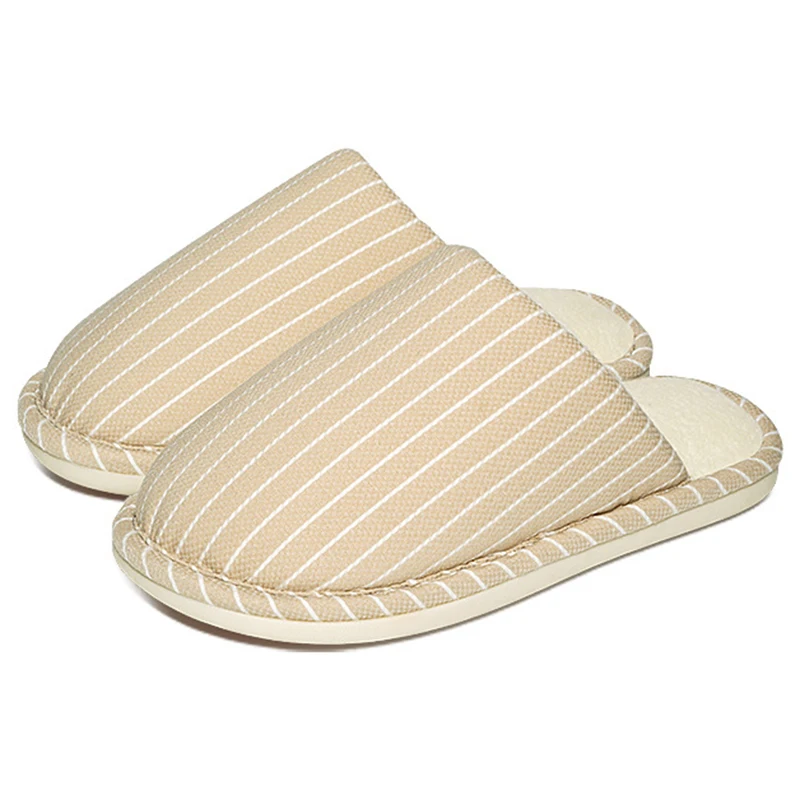 Anti Slip Striped Home Slippers Women Autumn Winter Indoor Warm Short Plush Slides Woman Comfortable Soft Sole Cotton Shoes 45