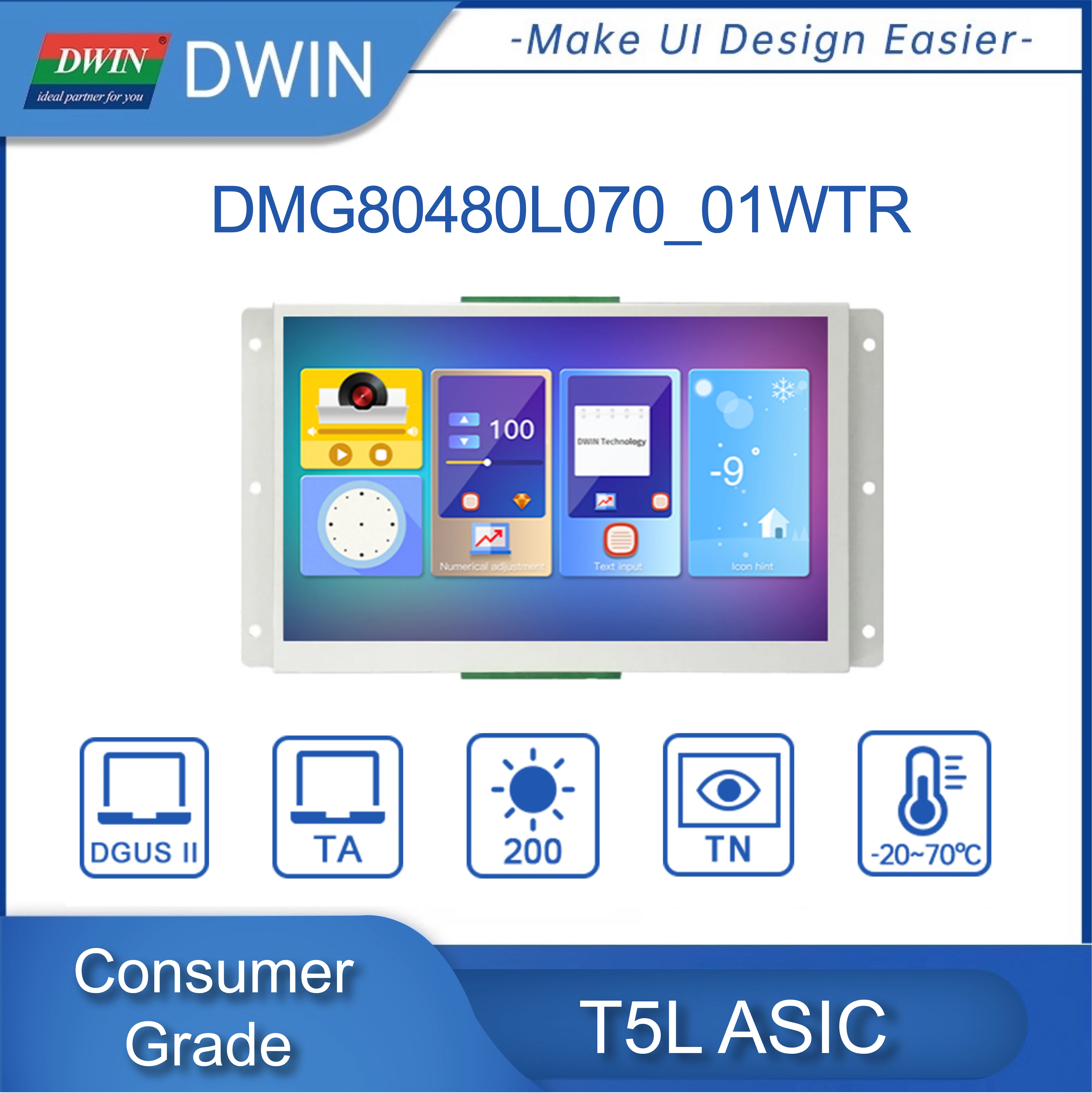 

DWIN 7/8.0 inch 800*480 /800*600 TFT UART Serial LCD Module Display HMI Resistance Touch Screen DMG80480L070/ DMG80600L080_01WTR