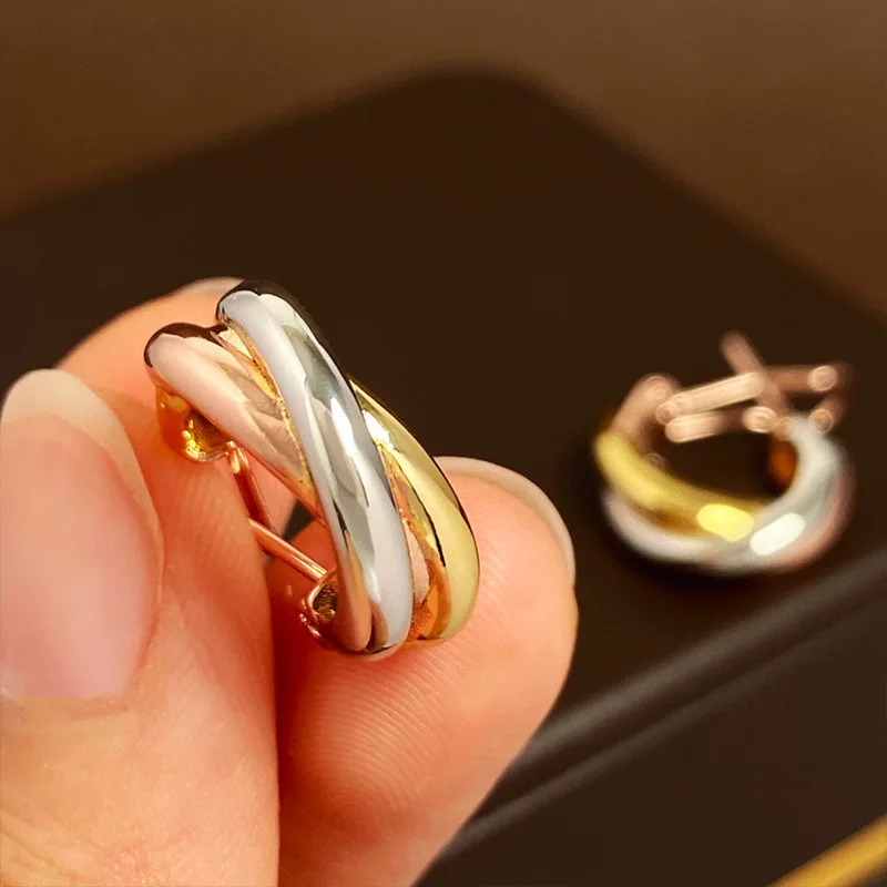 European and American fashion trends classic three ring three color C-shaped earrings