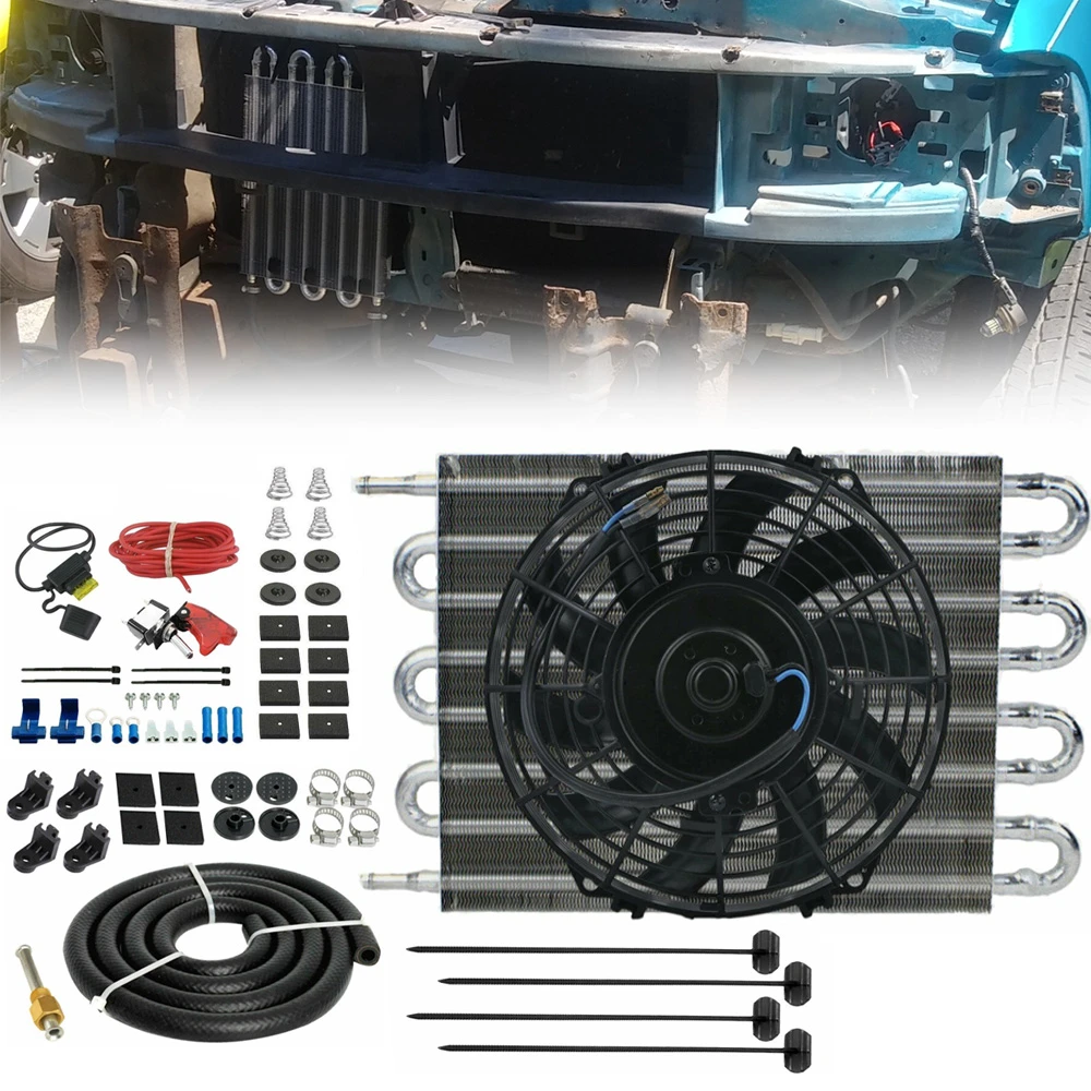 8 Row Engine Transmission Oil Cooler Fan 6an Inhose 180'f Thermostat Switch Kit Oil Coolers