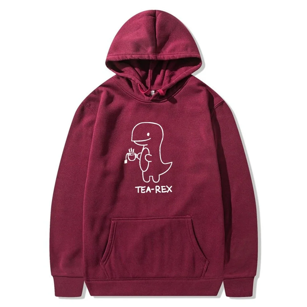 Tea Rex Dinosaur Coffee Print Casual Hoodie for Men - Spring and Autumn Collection
