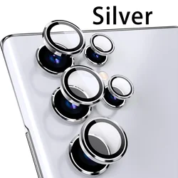Premium Metal Camera Lens Protector with Tempered Glass - Samsung S24 Ultra (Silver)