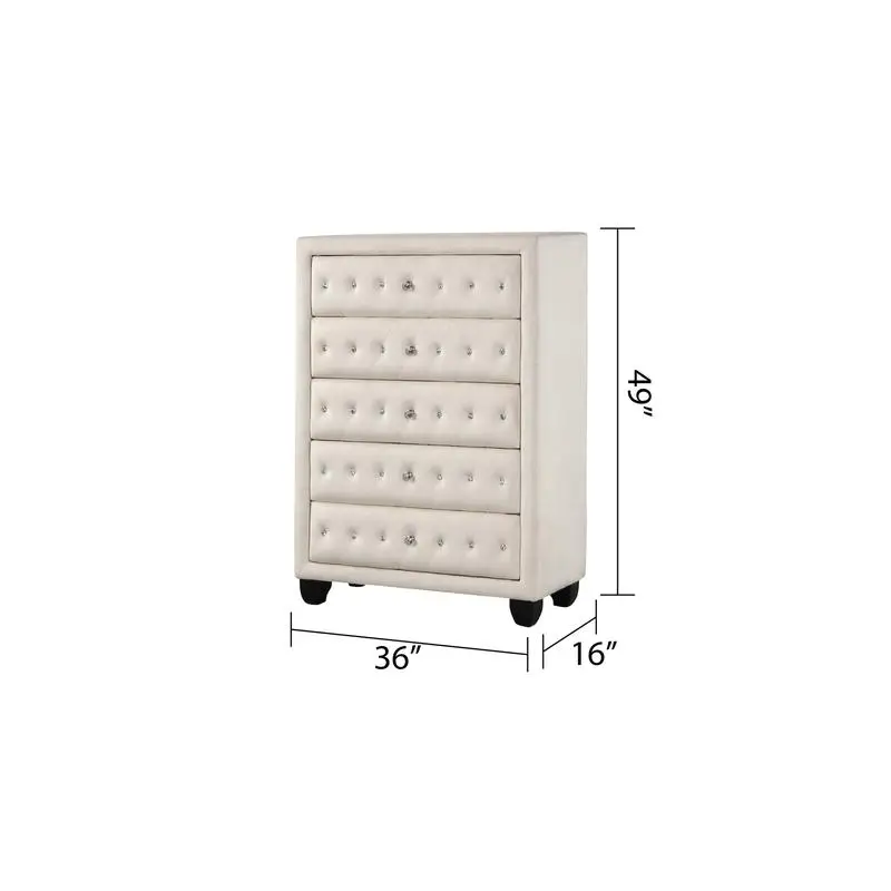 Modern Queen 5-Piece Vanity Bedroom Set – Cream Wood with USB Ports 3