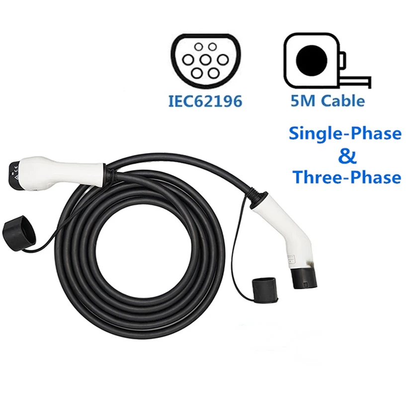 EV Charging Cable Mode-3 Type 2 IEC 62196-2 Male to Type-2 Female Three  Phase, 16 Amp, 11Kw