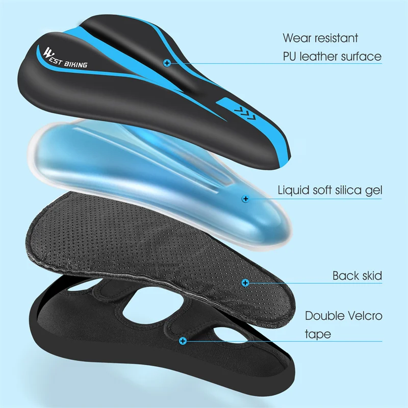 WEST BIKING Bicycle Saddle Cover Thicken Comfortable Silicone PU Leather Mountain Road Bike Cycling Shockproof Pad Cushion Cover