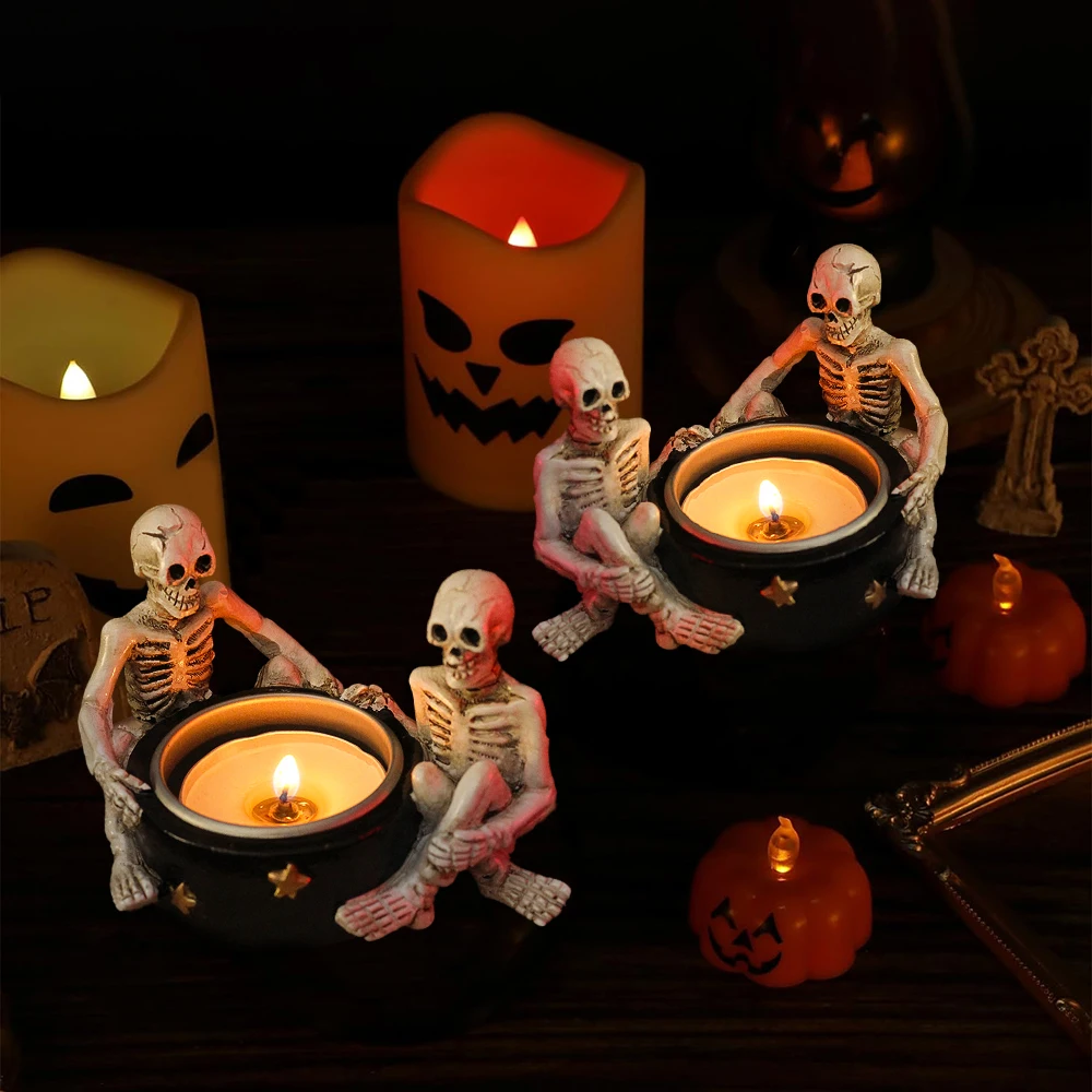 Skeleton Resin Halloween Candle Holder 3 | Skeleton Resin Halloween Candle Holder 3