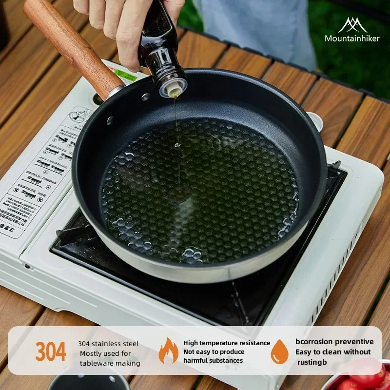 Non Stick Frying Pan Camping Cookware Set Camping Cookware Kitchen Utensils MOUNTAINHIKER Outdoor Camping Non-stick Frying Pan Breakfast Pancake Pot Stainless Steel Cooking Food Induction Cooker Fry Pan
