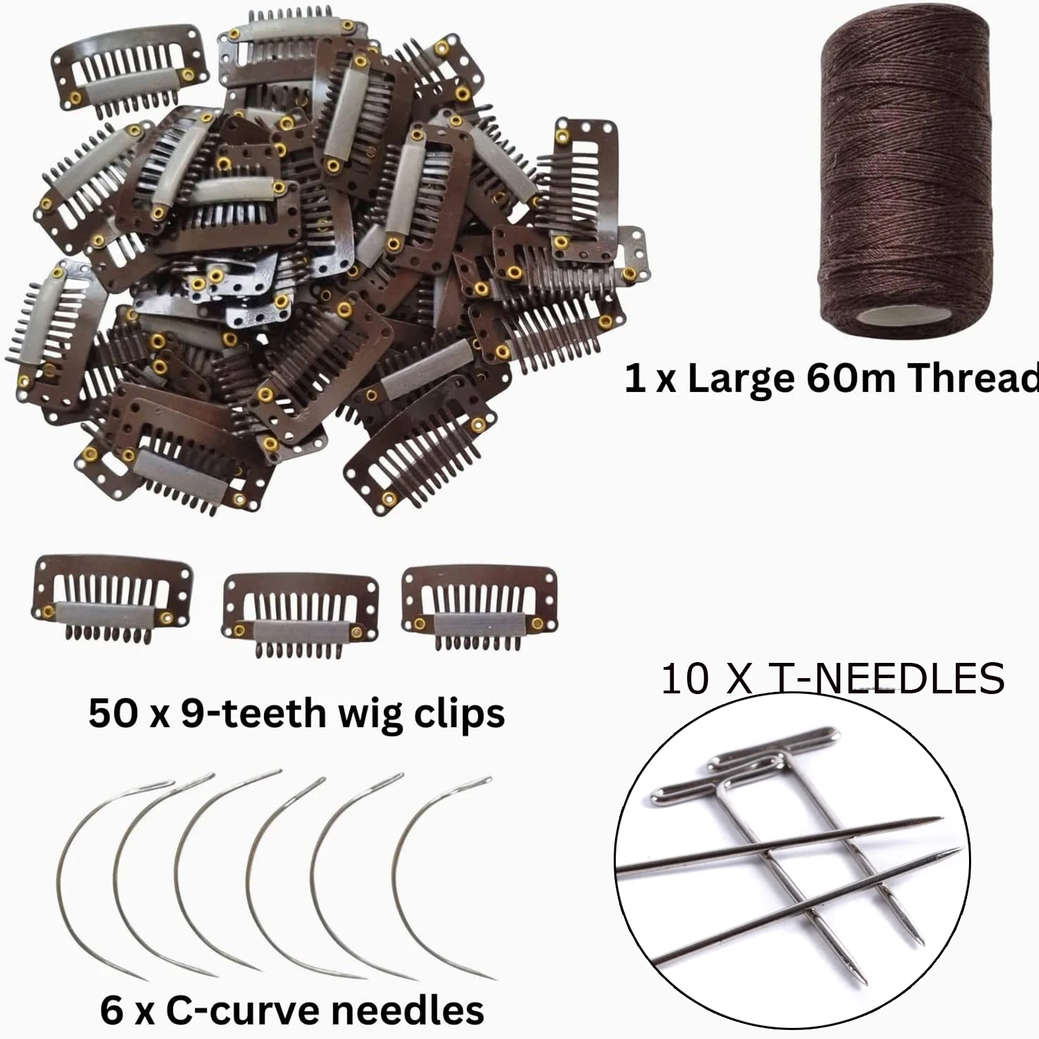 

Hair Extension Tools 6Pcs C Weaving Needles Set 1Pc Hair Weaving Thread 50pcs Wig Clip T Wig Needles Curved Weave Needle