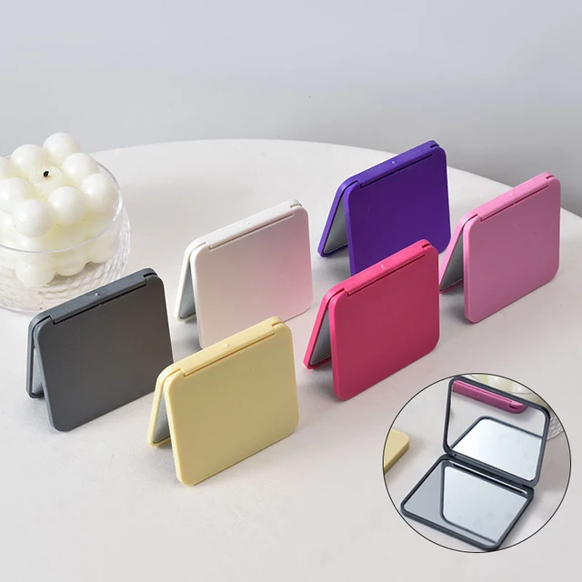Miroir de maquillage carré portable pour filles, mini miroir à main, poche, double face, compact, plusieurs couleurs, 2 visages, mignon, cadeau 1