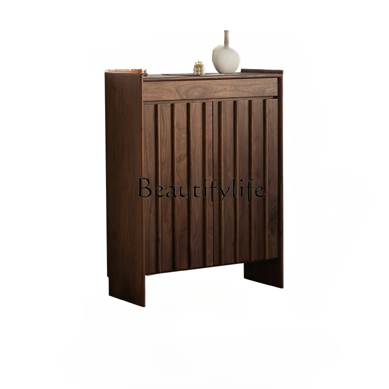 

Nordic Retro Black Walnut Solid Wood Shoe Cabinet Cherrywood Home Entrance Cabinet Multi-Layer Storage Cabinet