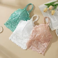 Lace Flower Suspender Top for Women Sexy Hollow Skin-friendly Solid Color Removable Pad Wireless Bra - Image 4
